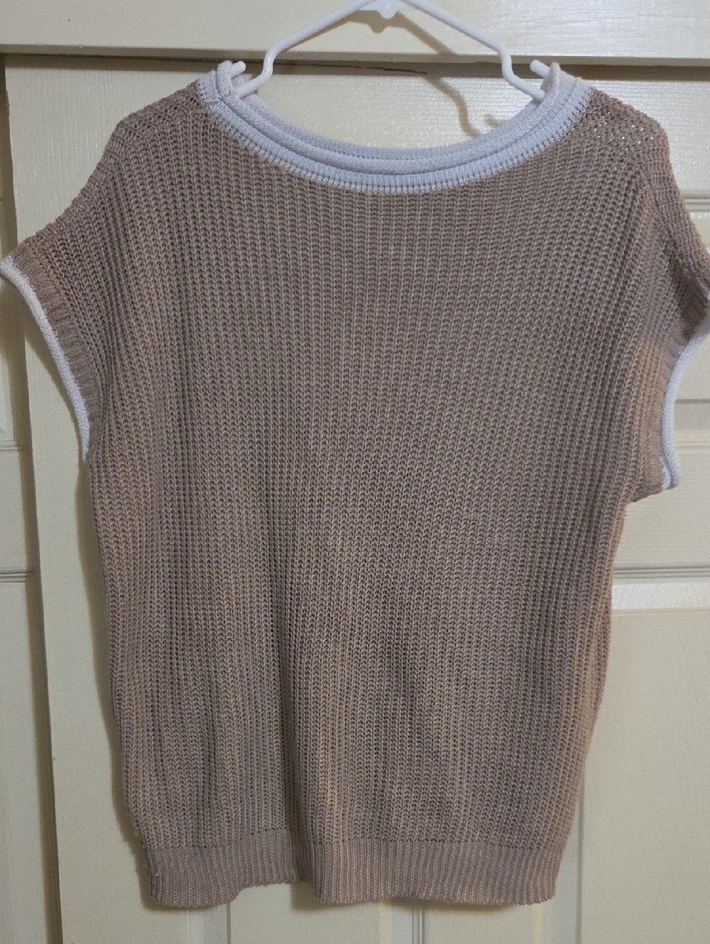 SHEIN Beige Knit Short Sleeve Top with White Trim